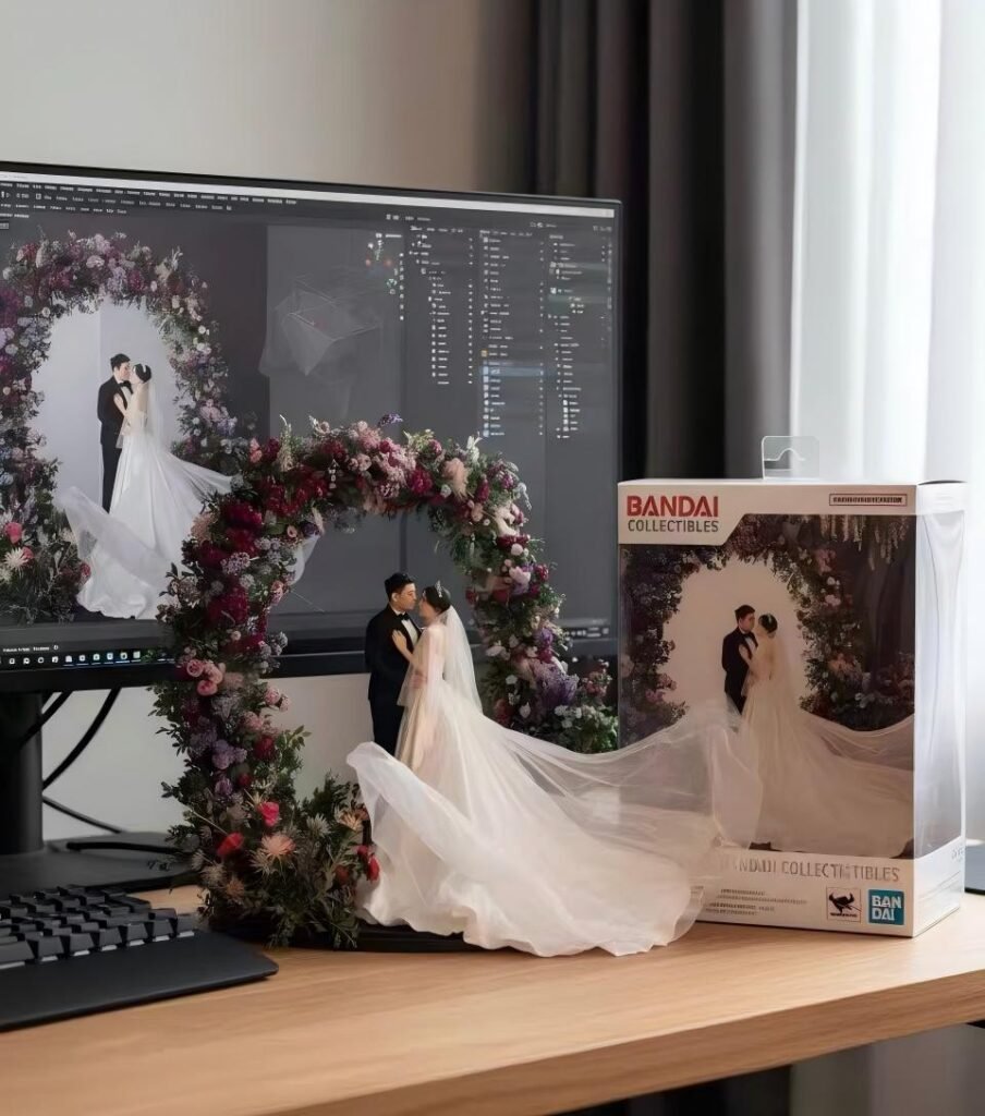 18cm full color 3d custom wedding couple portrait figurine, wedding memorial gift statue