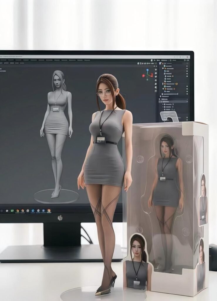 Custom full-color 3D office lady portrait resin statue