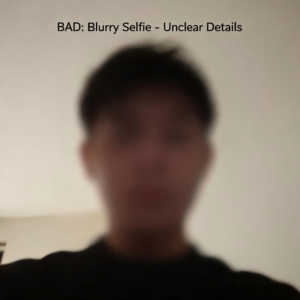 Bad photo example: blurry, backlight, blocked face for 3D modeling
